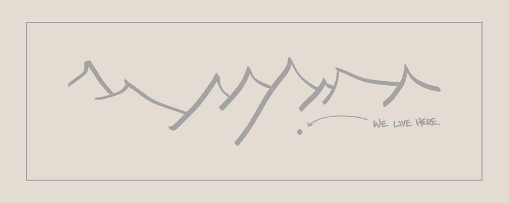 we live here mountains doodle
