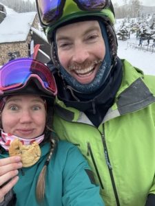 A couple enjoying cookies at Beaver Creek, Colorado.