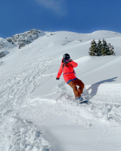 A snowboarder at Silverton Mountain, Colorado.